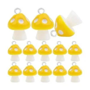 Aylifu 20 abalorios colgantes de hongo amarillo de resina_1