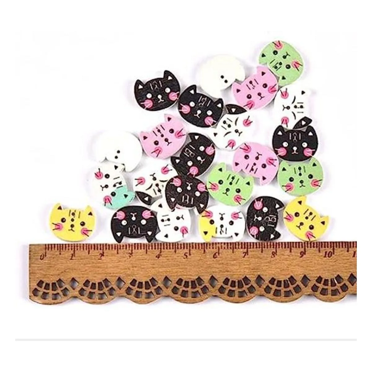 AKOAK 50 botones de madera de 2 agujeros botones de gato_1