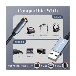 KOOPAO Tarjeta de sonido USB externa adaptador de audio_6