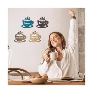 4 piezas de arte de pared de madera para café taza de_7