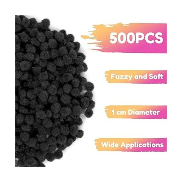 Caydo 500 pompones negros de Halloween de 0.4 in mini_2