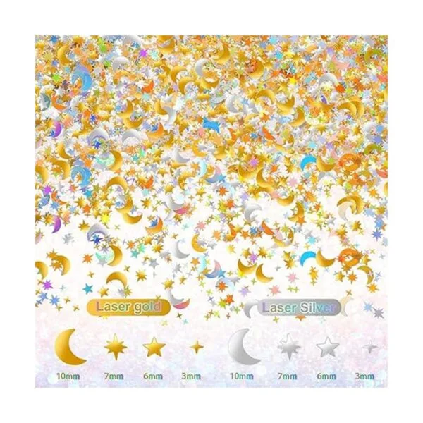 Confeti holográfico de estrella y luna de 60 g 2.1 oz_2