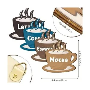 4 piezas de arte de pared de madera para café taza de_3