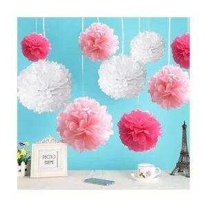 Pompones de papel de seda en forma de flor para_5