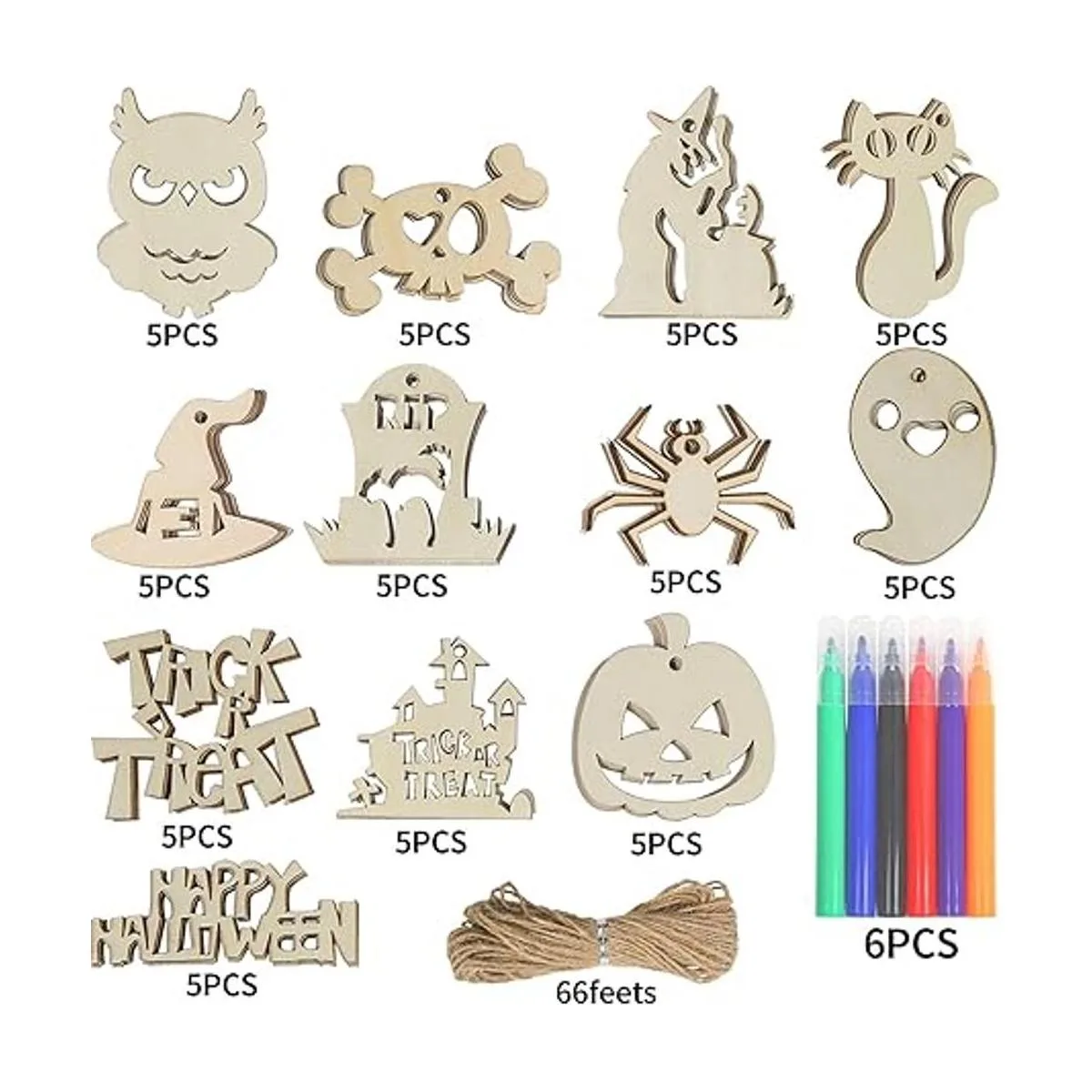 DERAYEE 60 piezas de rebanadas de madera de Halloween_2
