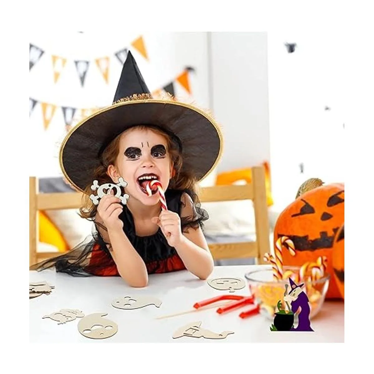 DERAYEE 60 piezas de rebanadas de madera de Halloween_6