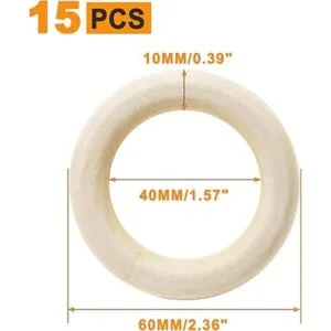 Uenhoy 15 anillos de madera natural de 2.362 in anillos_3
