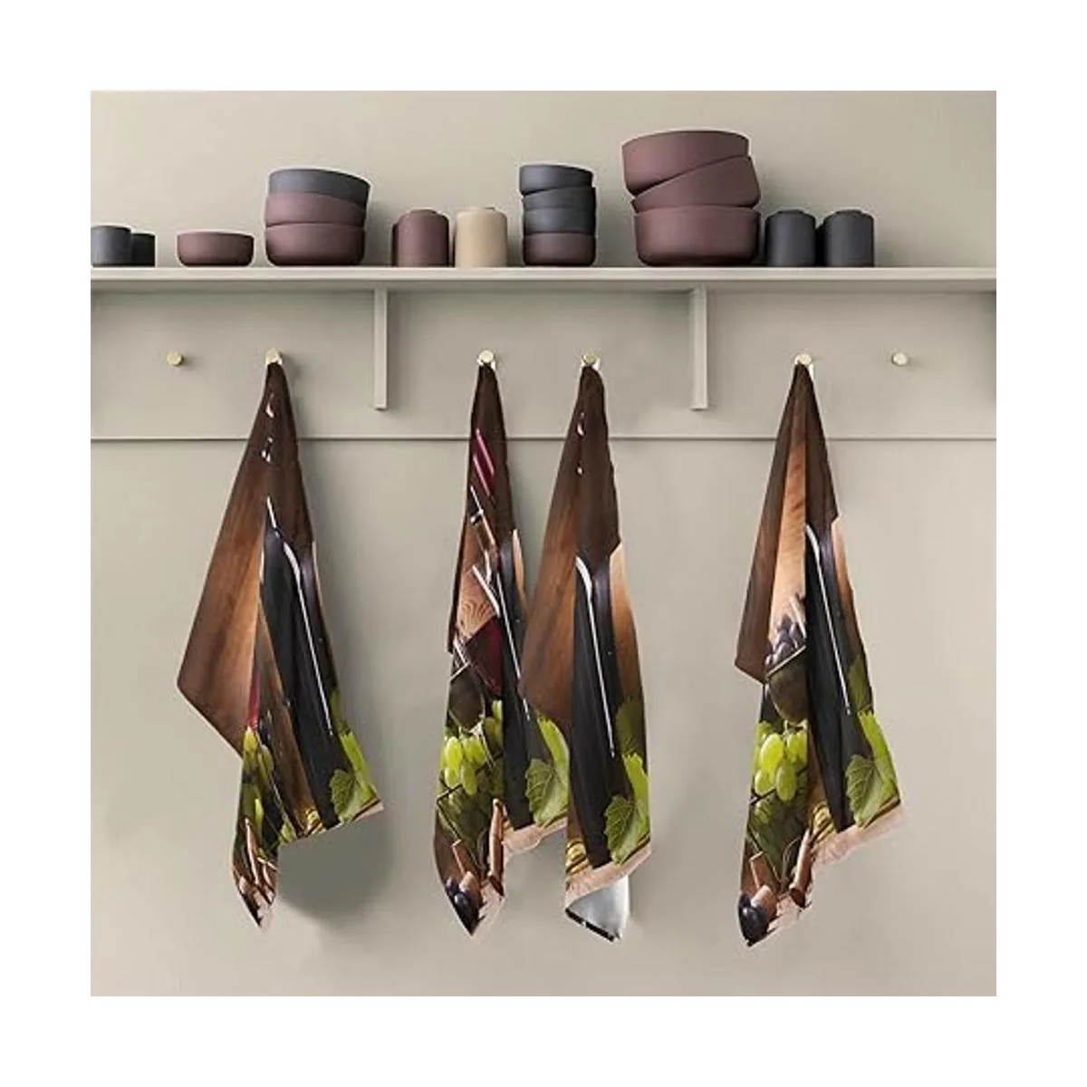 Juego de 1 toalla de cocina con diseño floral de uva de_5