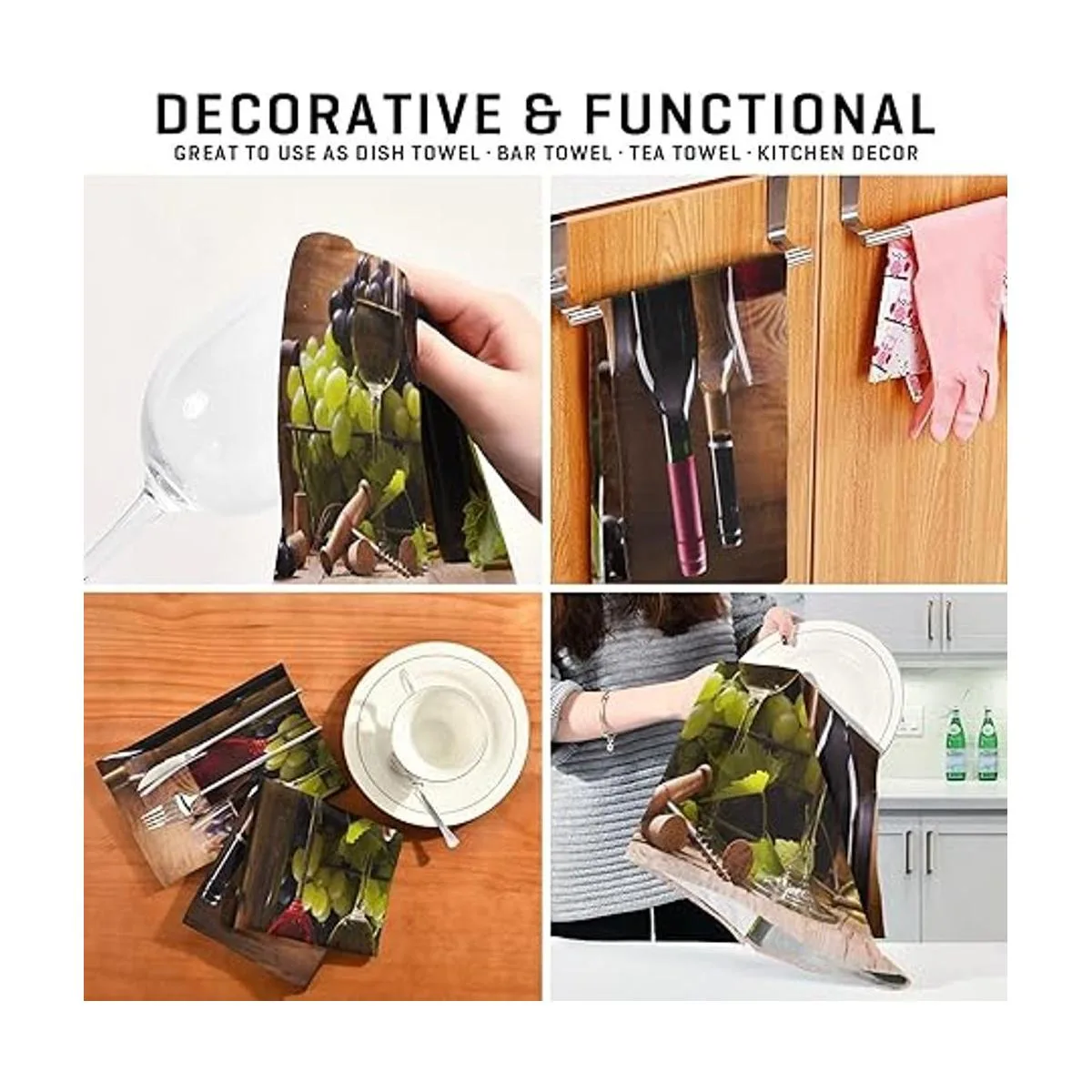 Juego de 1 toalla de cocina con diseño floral de uva de_7