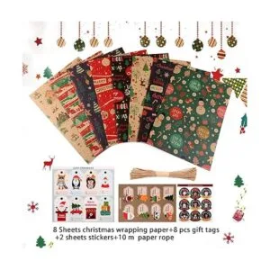 Juego de papel de regalo de Navidad 8 hojas de papel de_3