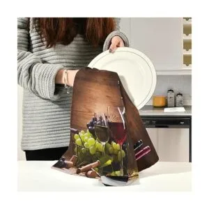 Juego de 1 toalla de cocina con diseño floral de uva de_6