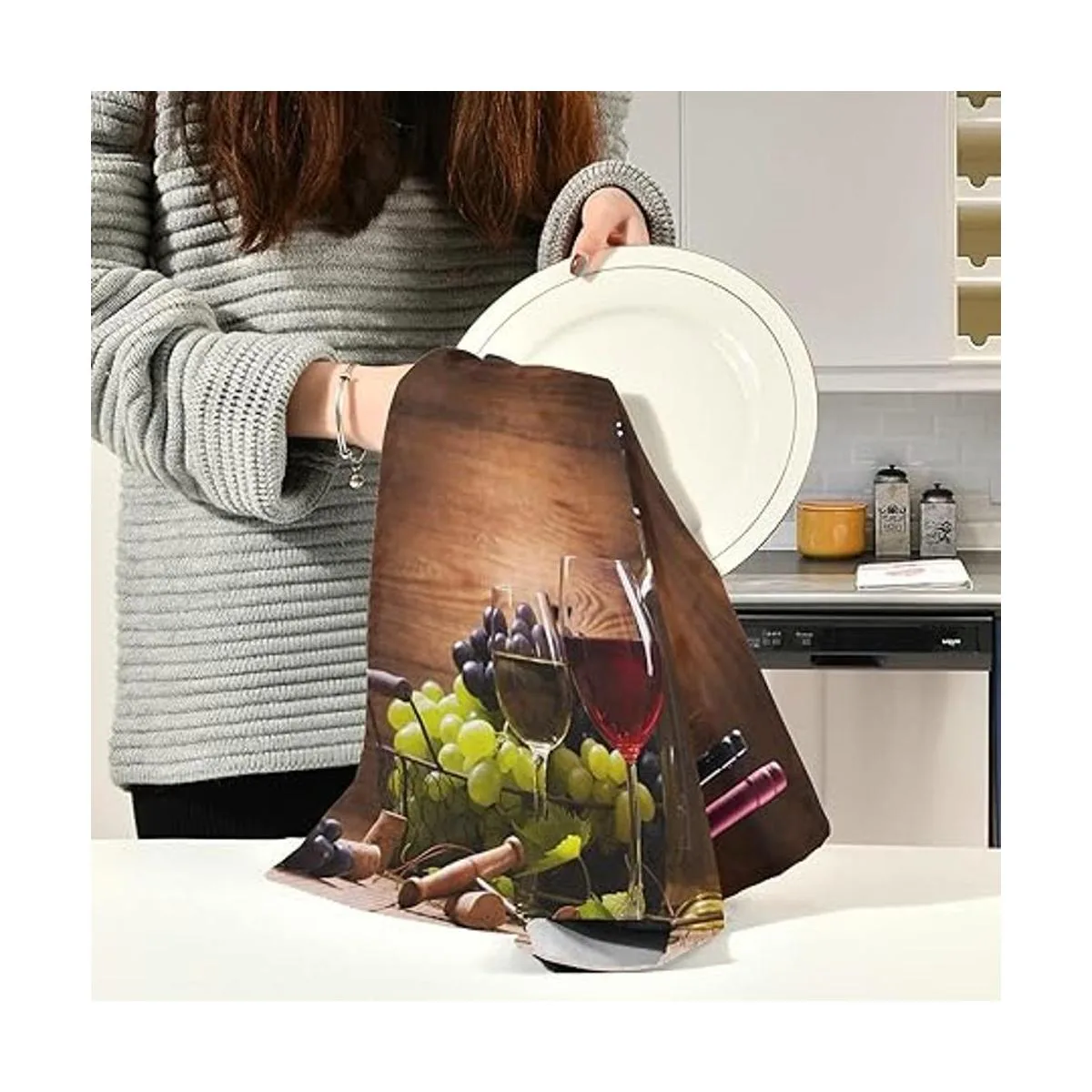 Juego de 1 toalla de cocina con diseño floral de uva de_6