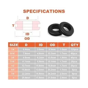 PSHZZ Juego de 280 ojales de goma surtido de juntas de_2