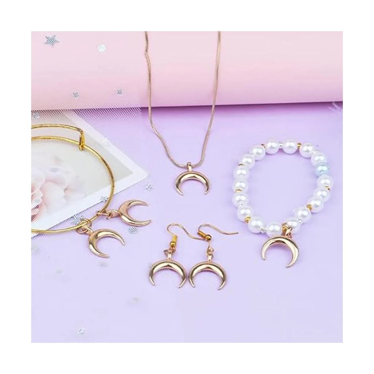 KC 50 colgantes de luna creciente dorada de aleación de_7