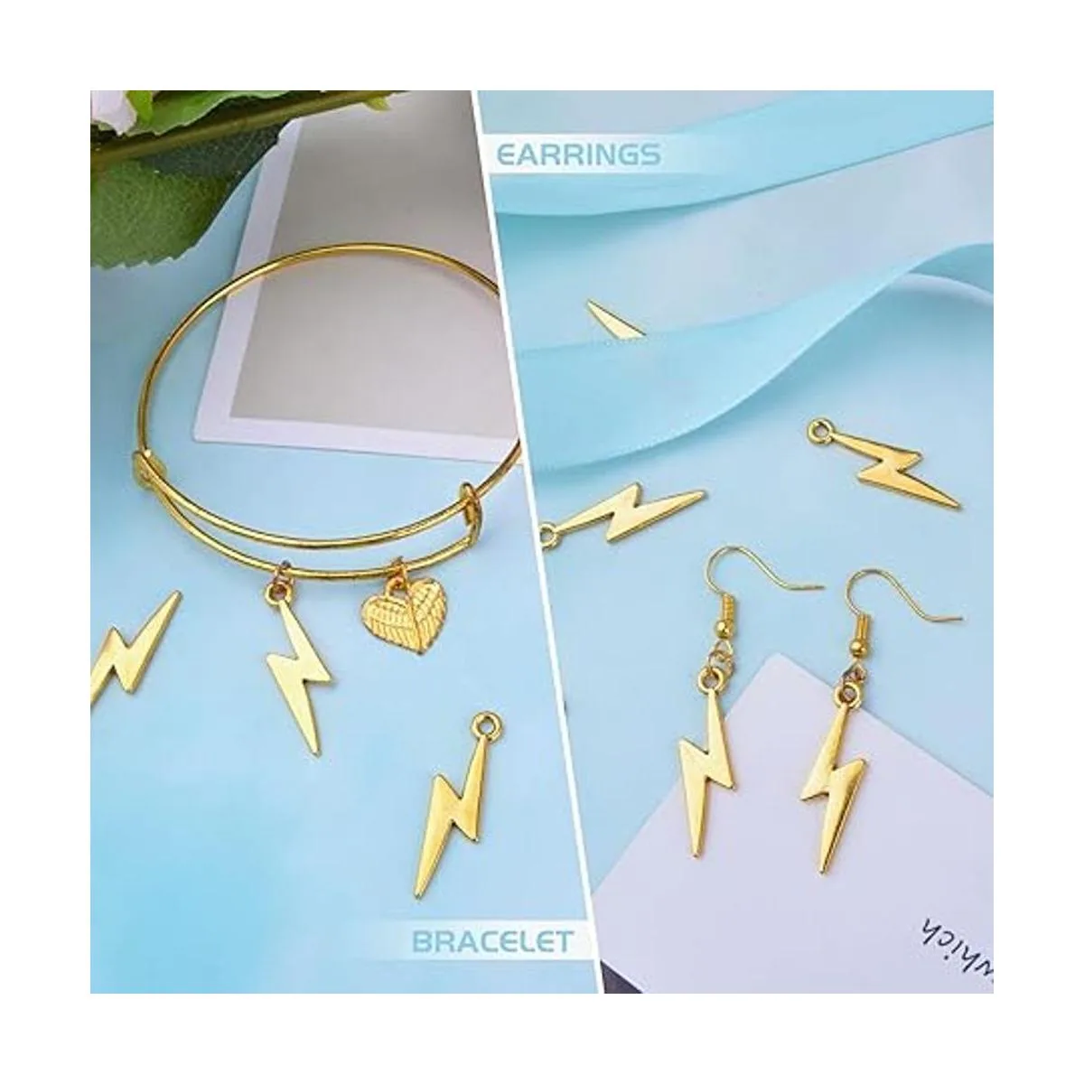 60 colgantes de aleación con diseño de rayo dorado_7