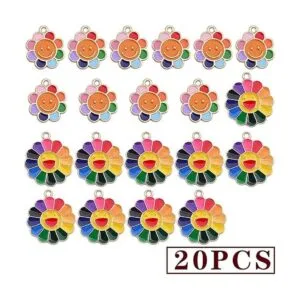 20 dijes coloridos de girasol sonriente de aleación_2