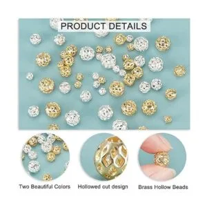PandaHall 3 tamaños de cuentas huecas chapadas en plata de_6