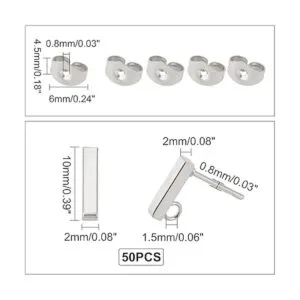 UNICRAFTALE 50 piezas de aretes rectangulares de acero_5