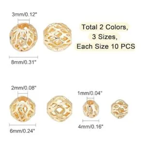 PandaHall 3 tamaños de cuentas huecas chapadas en plata de_4