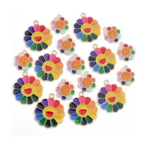 20 dijes coloridos de girasol sonriente de aleación_4