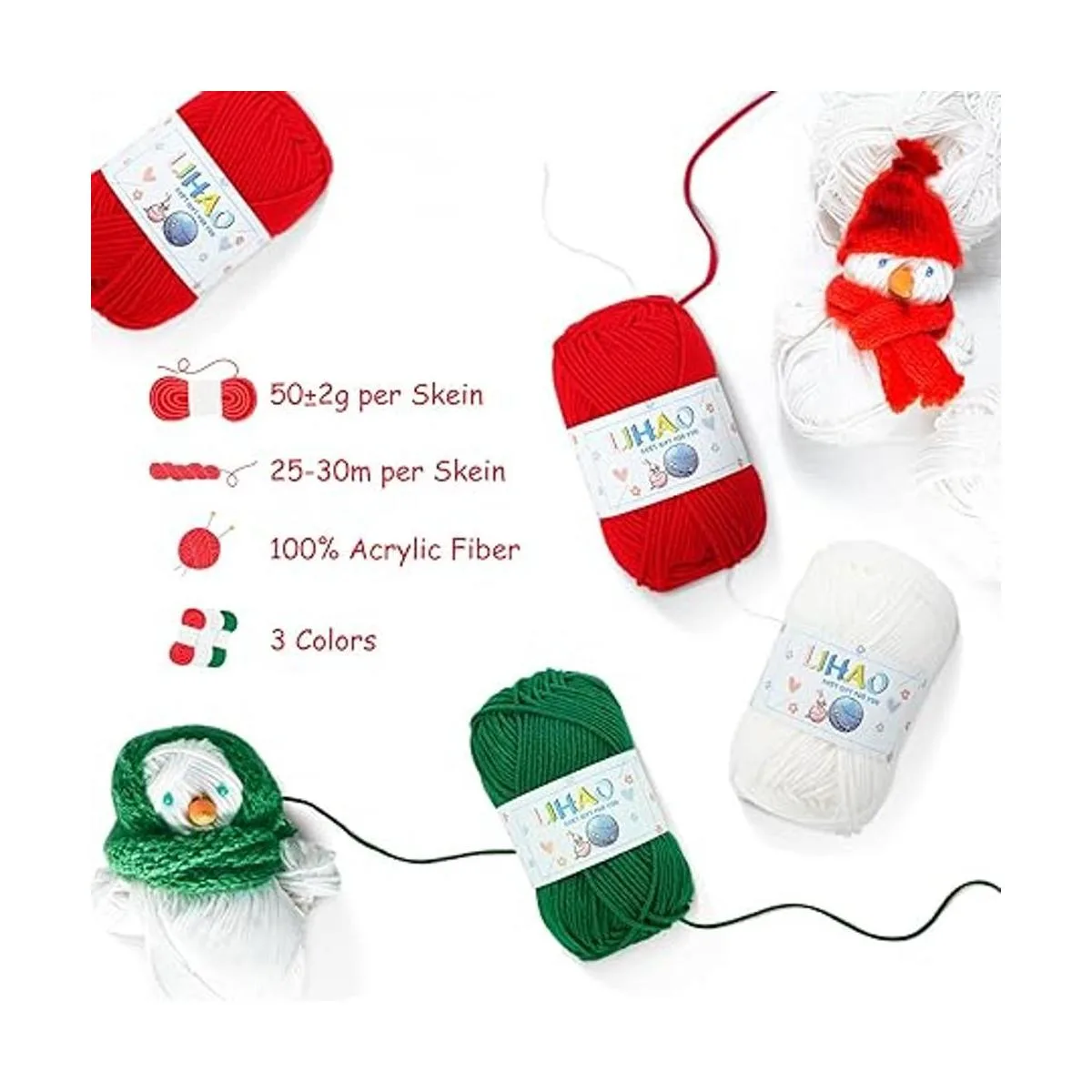 LIHAO Hilo de 3 madejas para tejer hilo temático navideño_2