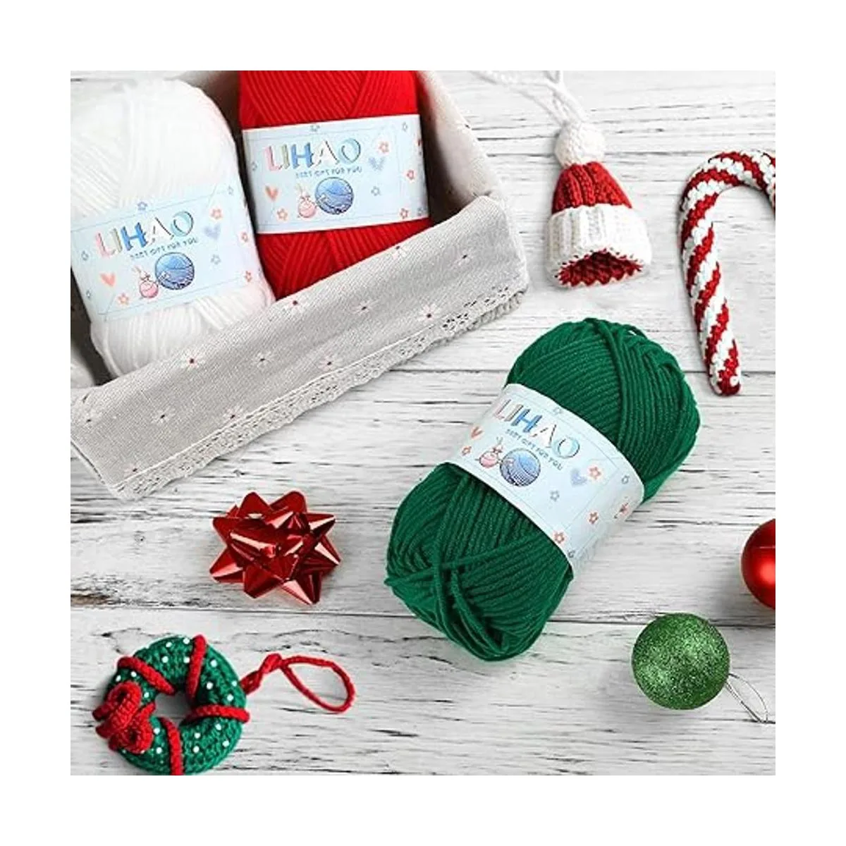 LIHAO Hilo de 3 madejas para tejer hilo temático navideño_6