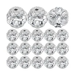 100 cuentas espaciadoras de bolas de cristal plateado de_1