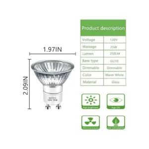 Ahevo GU10 Bombilla halógena de 120 V 25 W cubierta de_4