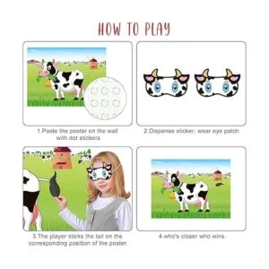 ASTARON Pin The Tail on The Cow Juego de fiesta con 30_2