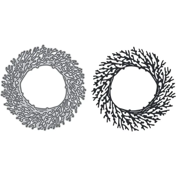 Corona de ramas troqueles de metal hojas de flores_5