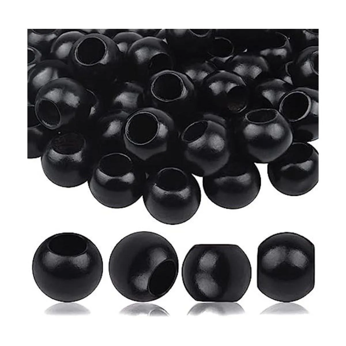 50 cuentas de madera negras redondas de 0.787 in cuentas_1