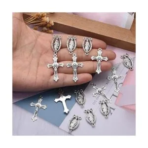 30 colgantes de cruz y centro de aleación de plata_3