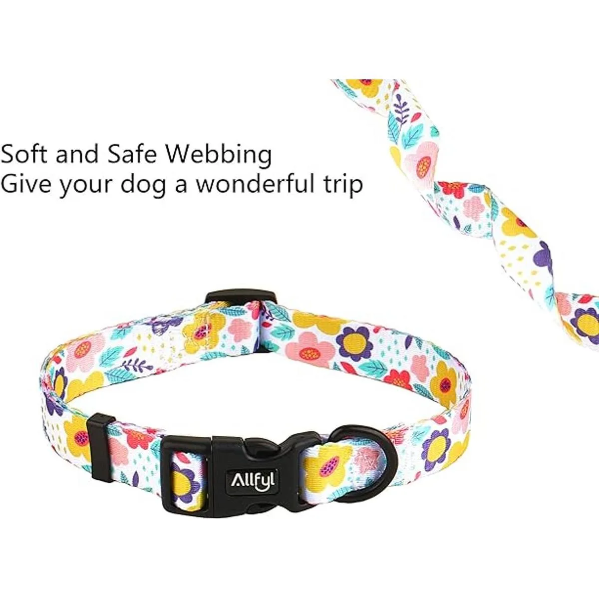 Collar de perro ajustable con flores de verano con hebilla_4