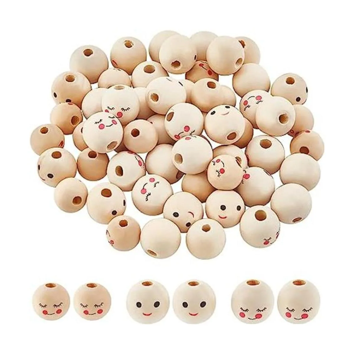 arricraft 60 cuentas redondas de madera de 3 estilos cara_1