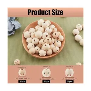 arricraft 60 cuentas redondas de madera de 3 estilos cara_2