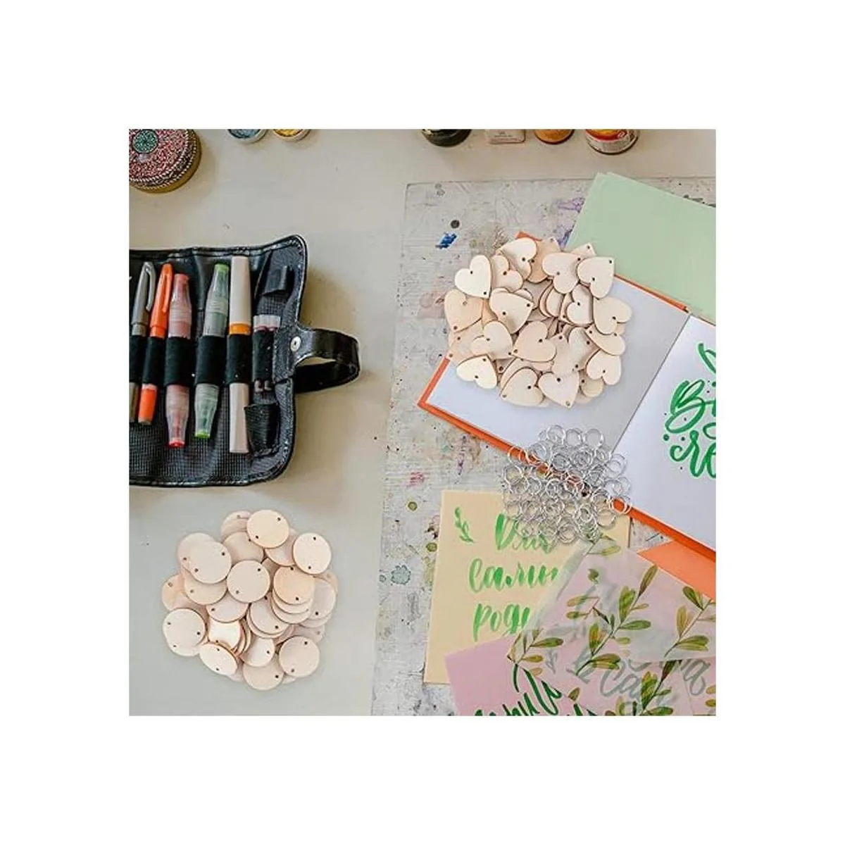 Juego de 200 piezas de manualidades de madera con agujeros_5