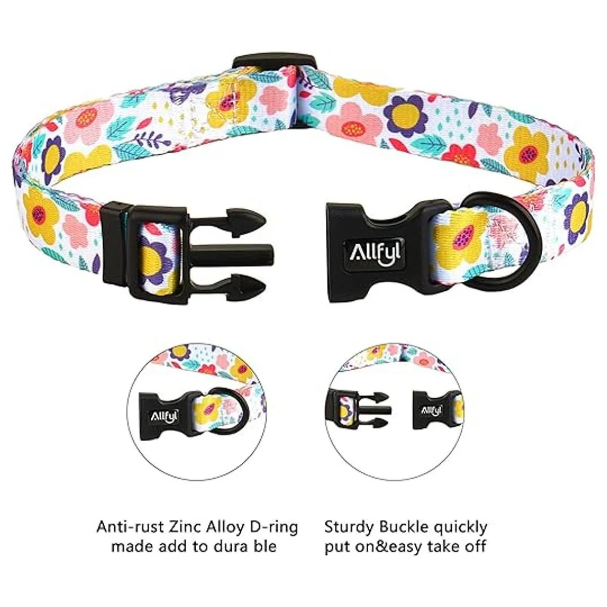 Collar de perro ajustable con flores de verano con hebilla_3