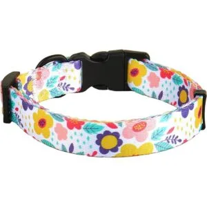 Collar de perro ajustable con flores de verano con hebilla_7