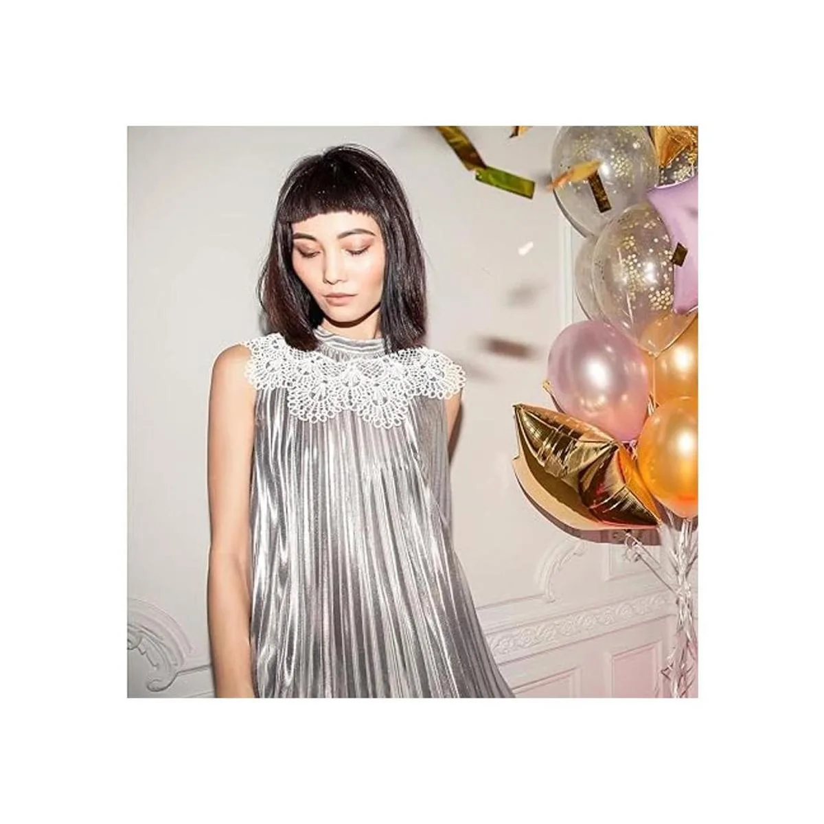 MAMUNU 2 piezas de cuello de encaje blanco cuello de tela_4