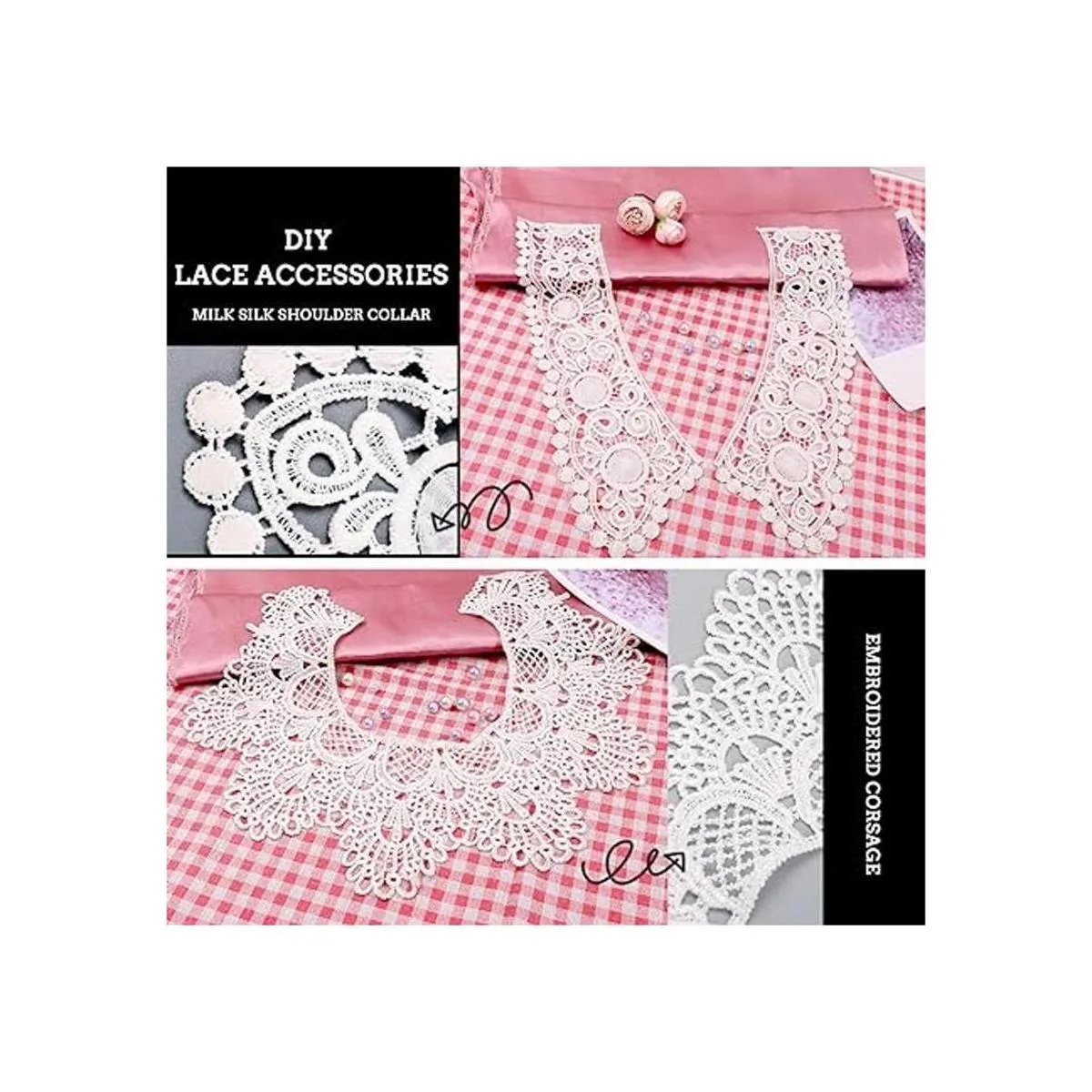 MAMUNU 2 piezas de cuello de encaje blanco cuello de tela_3