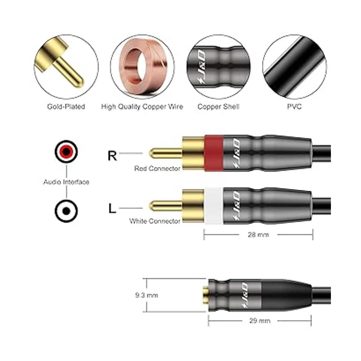 JD Cable de audio RCA doble de 0.138 in a cable de audio_2