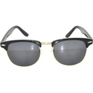 Gafas de sol clásicas de metal negrodorado con medio marco_3