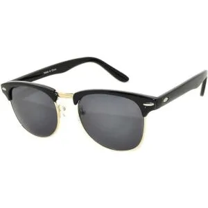 Gafas de sol clásicas de metal negrodorado con medio marco_1