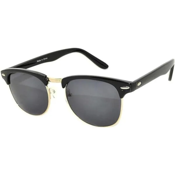 Gafas de sol clásicas de metal negrodorado con medio marco_1