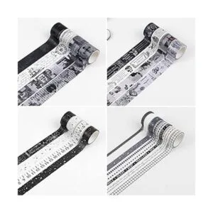 Dizdkizd Juego de cinta washi en blanco y negro 20 rollos_3