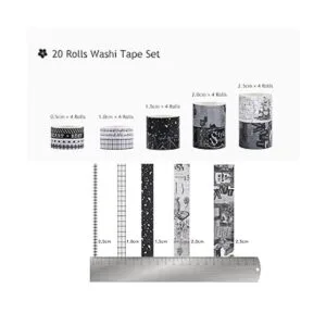 Dizdkizd Juego de cinta washi en blanco y negro 20 rollos_2