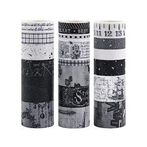 Dizdkizd Juego de cinta washi en blanco y negro 20 rollos_1