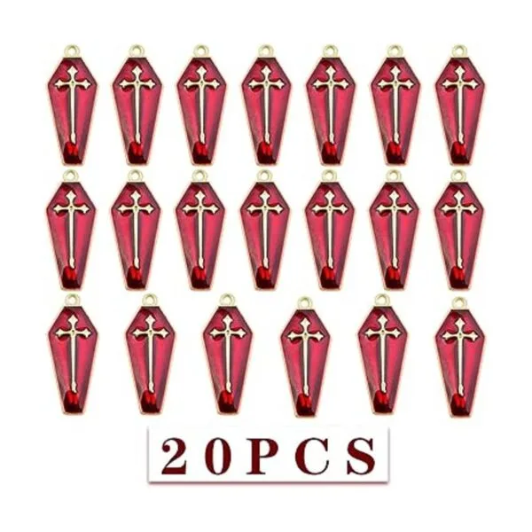 20 abalorios de cruz esmaltada roja con temática de_2