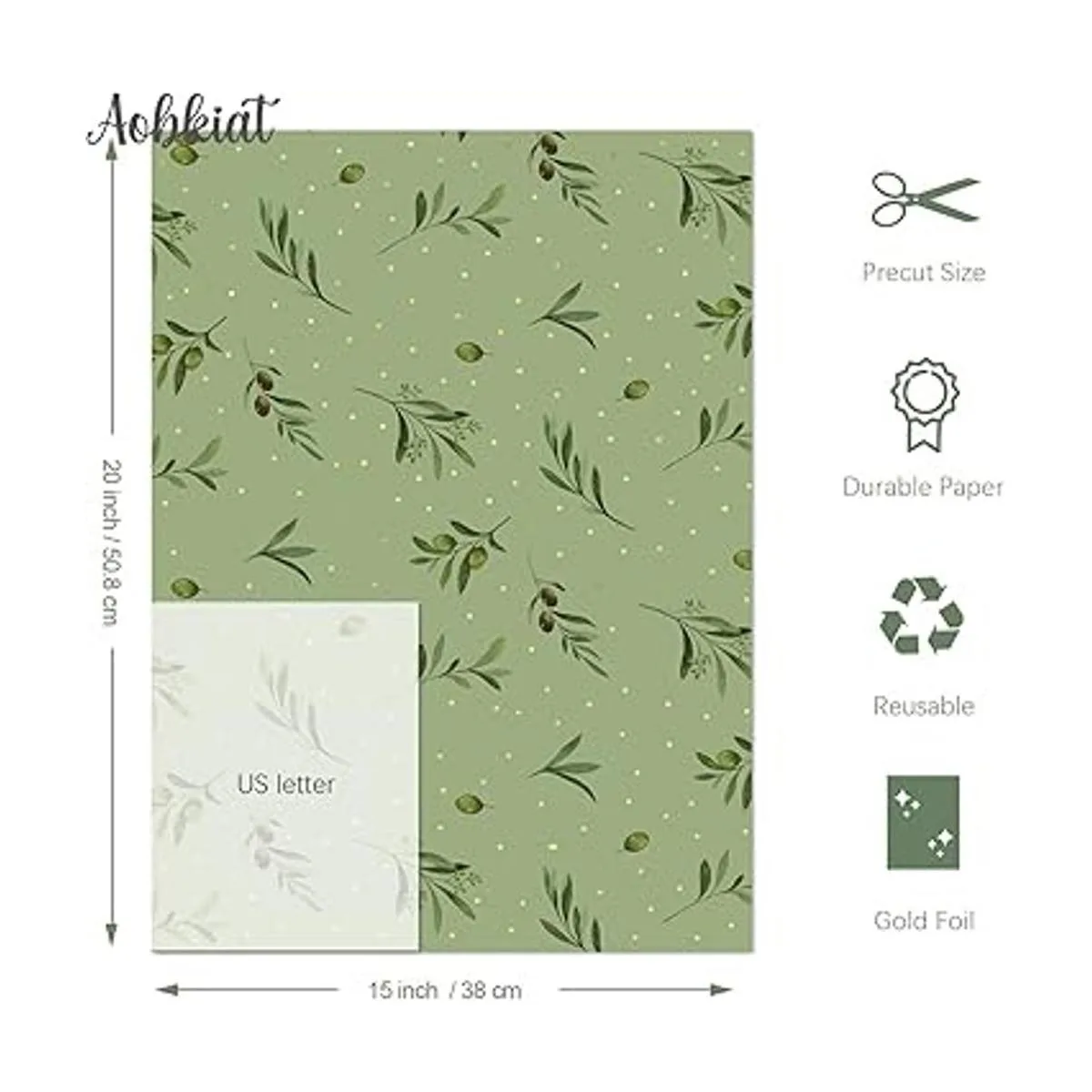 Aobkiat 24 piezas de papel de regalo verde marrón papel_3