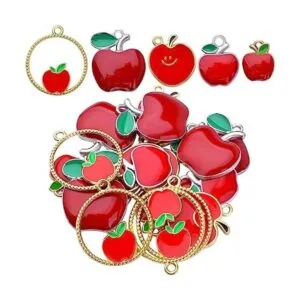 20 dijes colgantes de manzana roja de aleación esmaltada_1